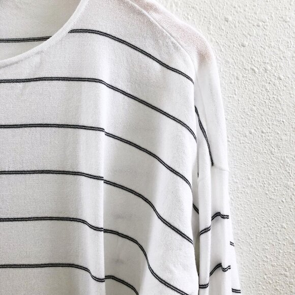 EILEEN FISHER White Tencel Blend Striped Long Sleeve Pullover Sweater Small Size - Picture 6 of 10